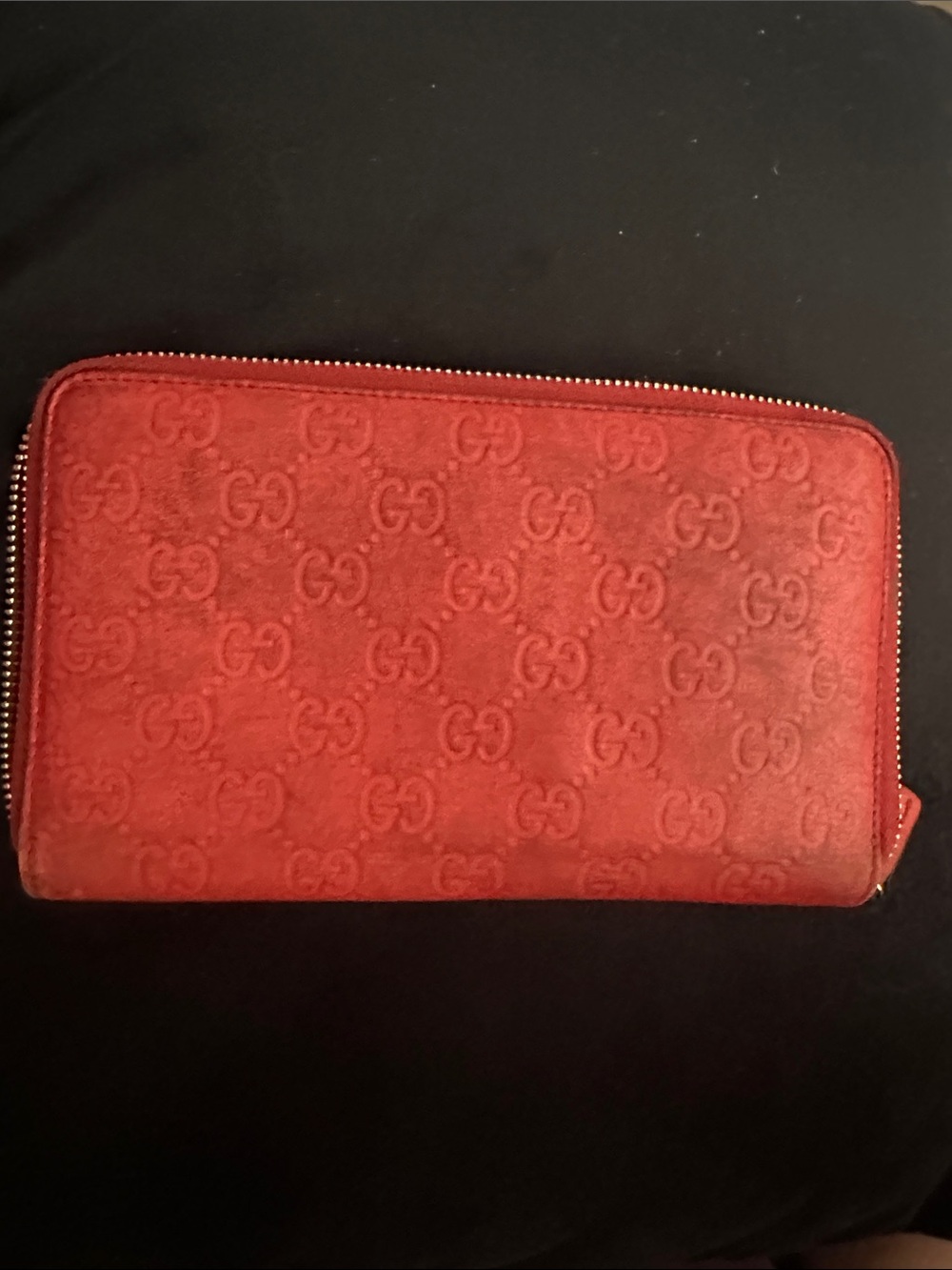 Gucci Red Embossed GG Zip Wallet